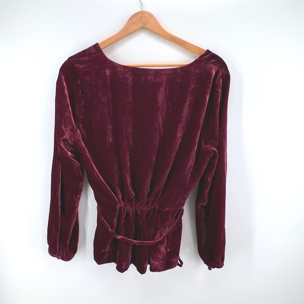 J.Crew Velvet Wrap Top Womens 6 Burgundy Holiday Luxe Peplum V-Neck J4962 - Picture 4 of 10